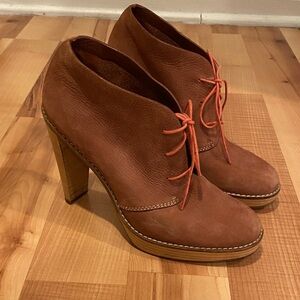 Cole Haan Tan Heeled Ankle Boots with Red Laces